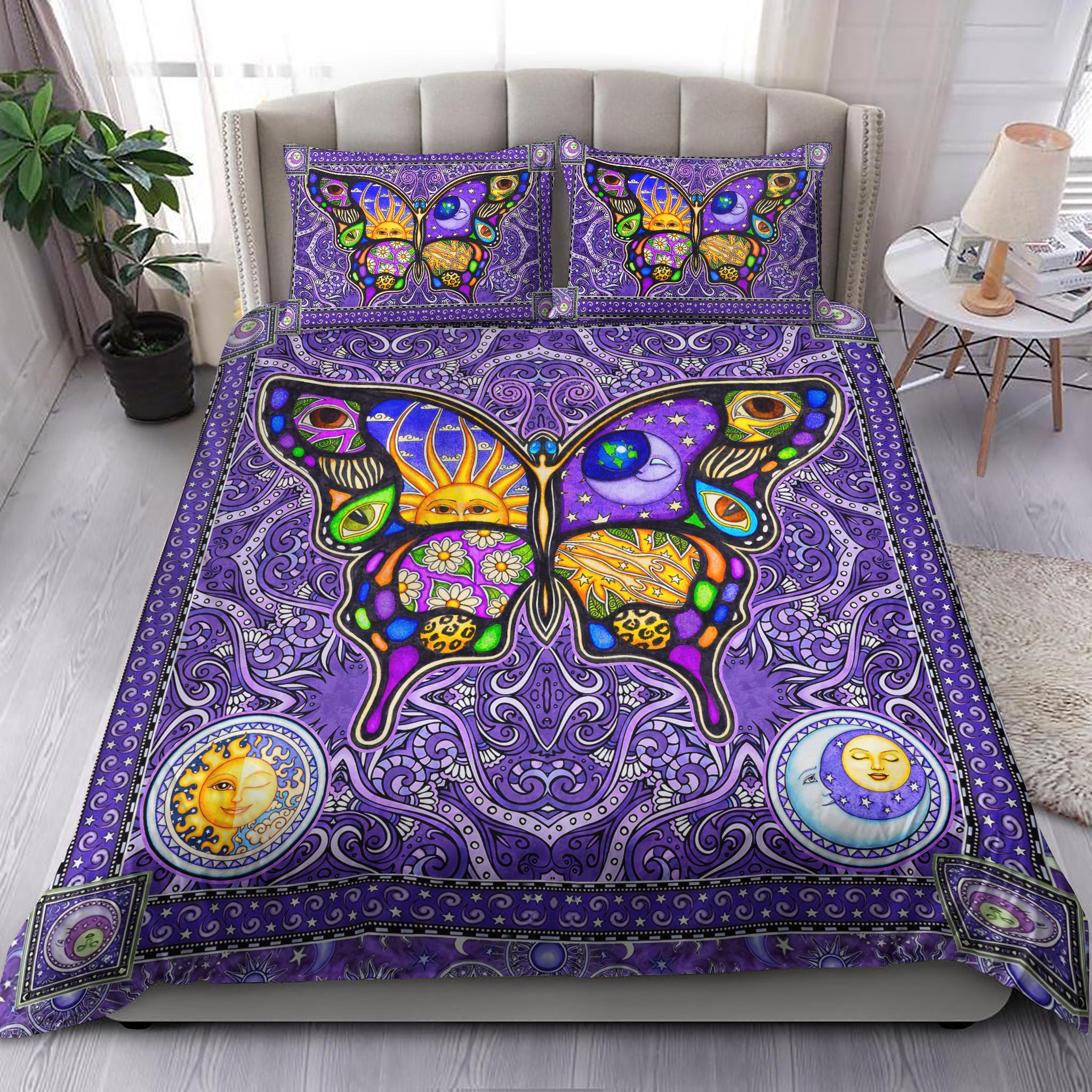 Butterfly Hippie Moon And Sun Bedding Set