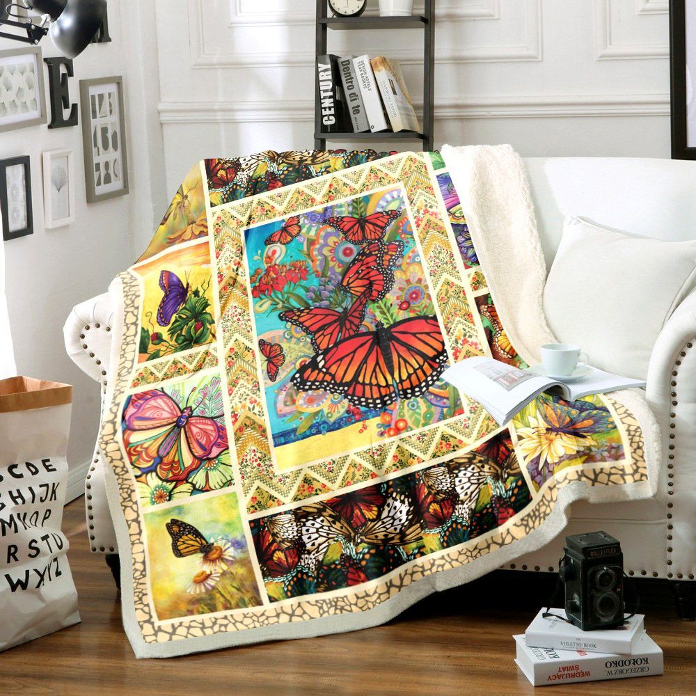 Butterfly Sherpa Fleece Blanket
