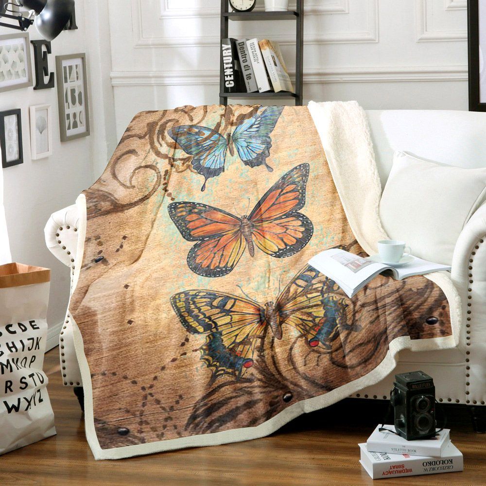 Butterfly Sherpa Fleece Blanket