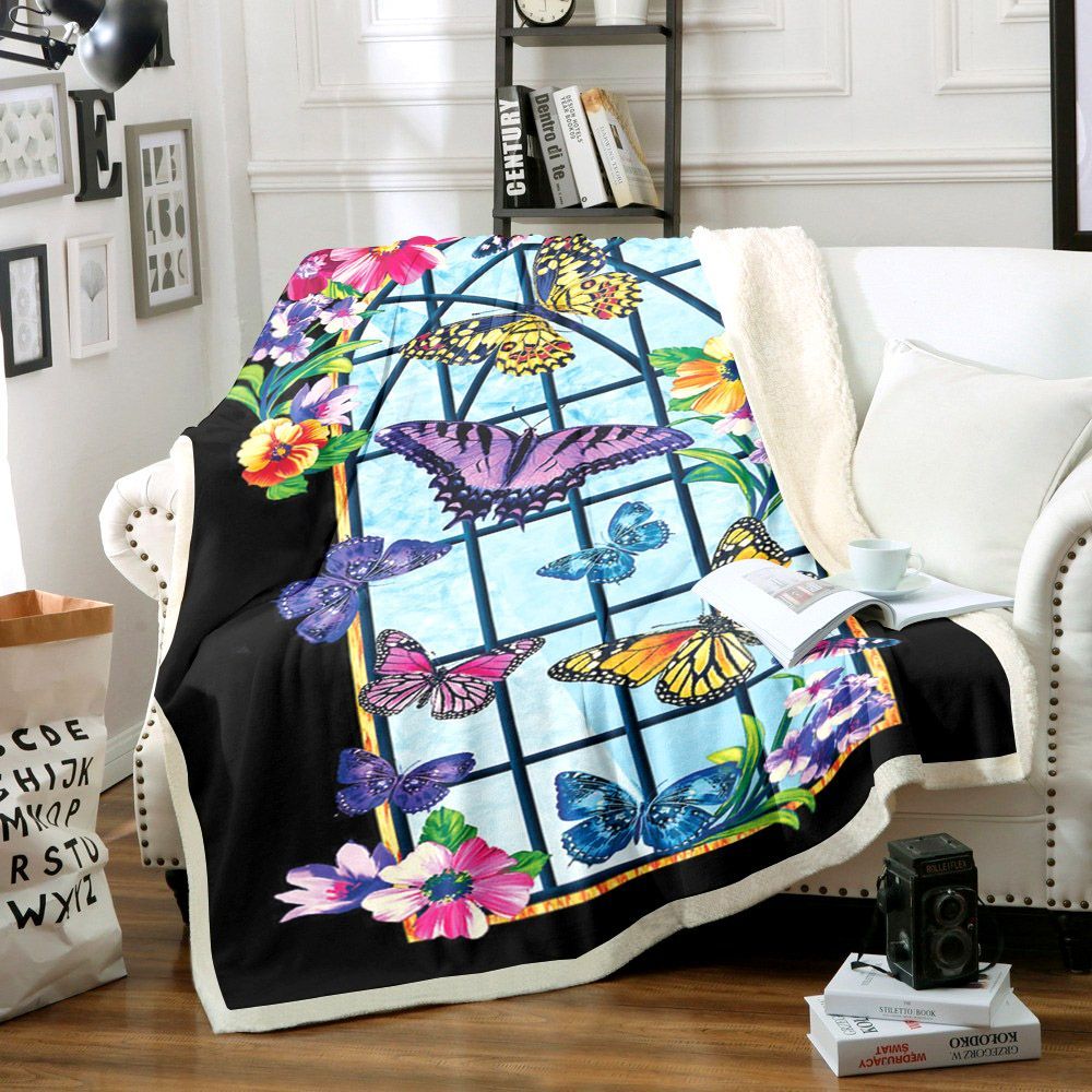 Butterfly Sherpa Fleece Blanket