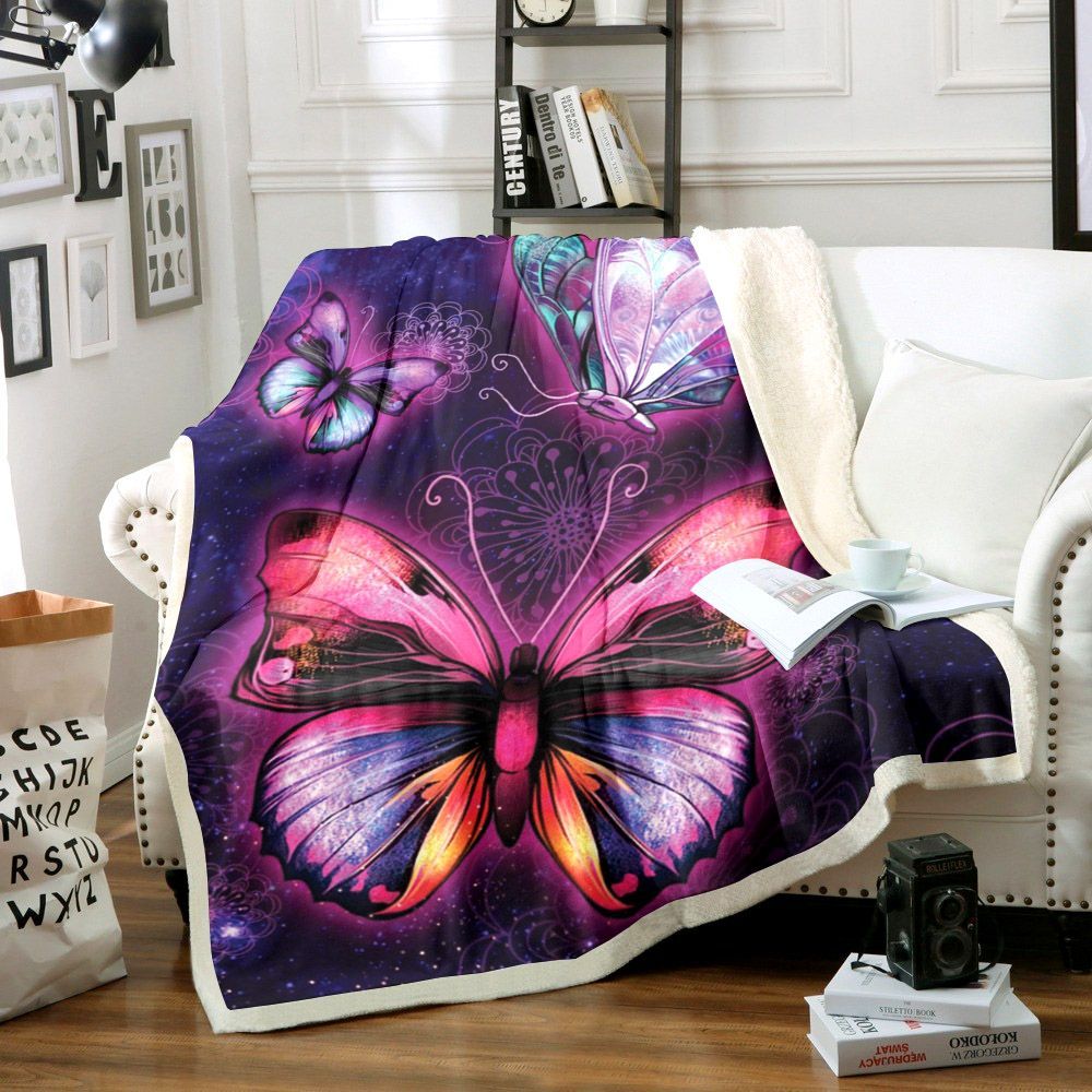 Butterfly Sherpa Fleece Blanket