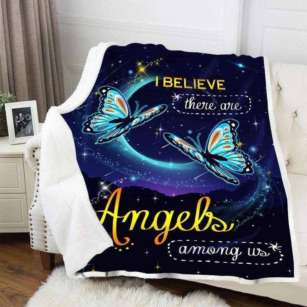 Butterfly I Believe There Are Angels Among Us Sherpa Fleece Blanket