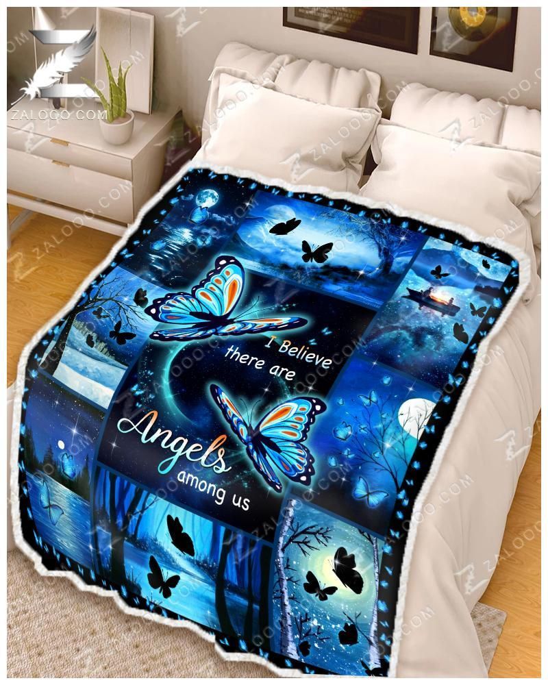 Butterfly I Believe There Are Angels Among Us Sherpa Fleece Blanket