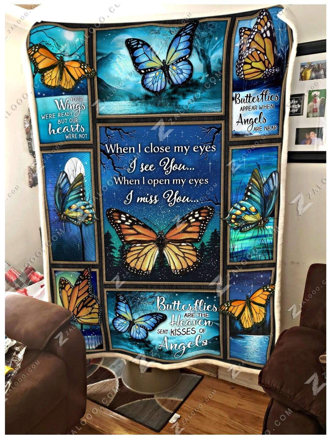 Butterfly I Miss You Sherpa Fleece Blanket