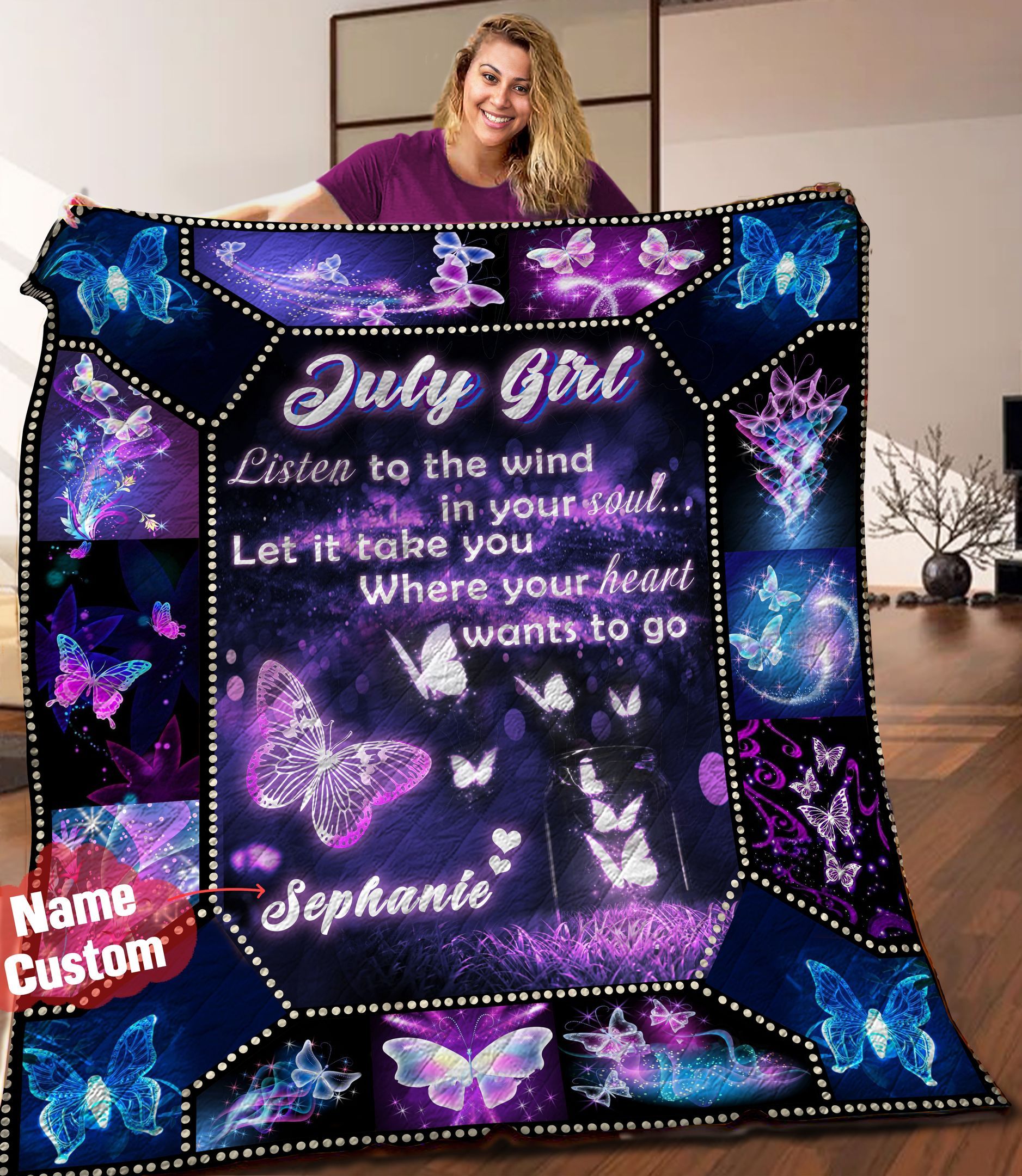 Butterfly July Personalized Quilt Blanket HHH020622NA