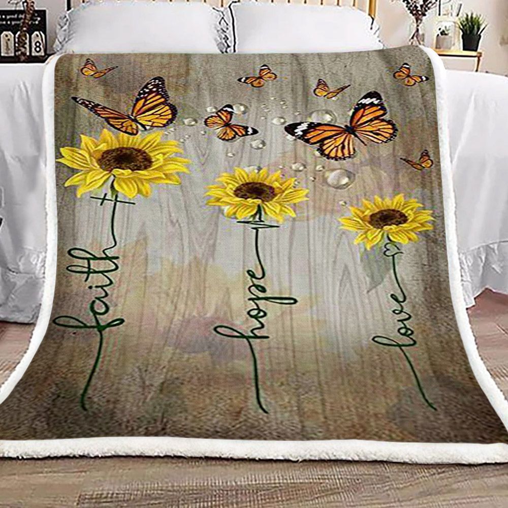 Butterfly Lovers Sunflower Sherpa Fleece Blanket
