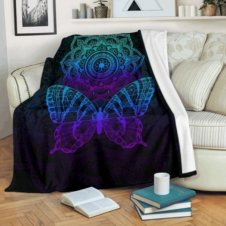 Butterfly Mandala Sherpa Fleece Blanket