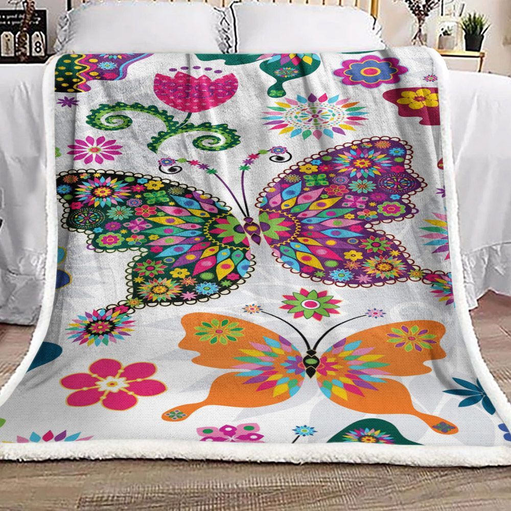 Butterfly Mandala Sherpa Fleece Blanket