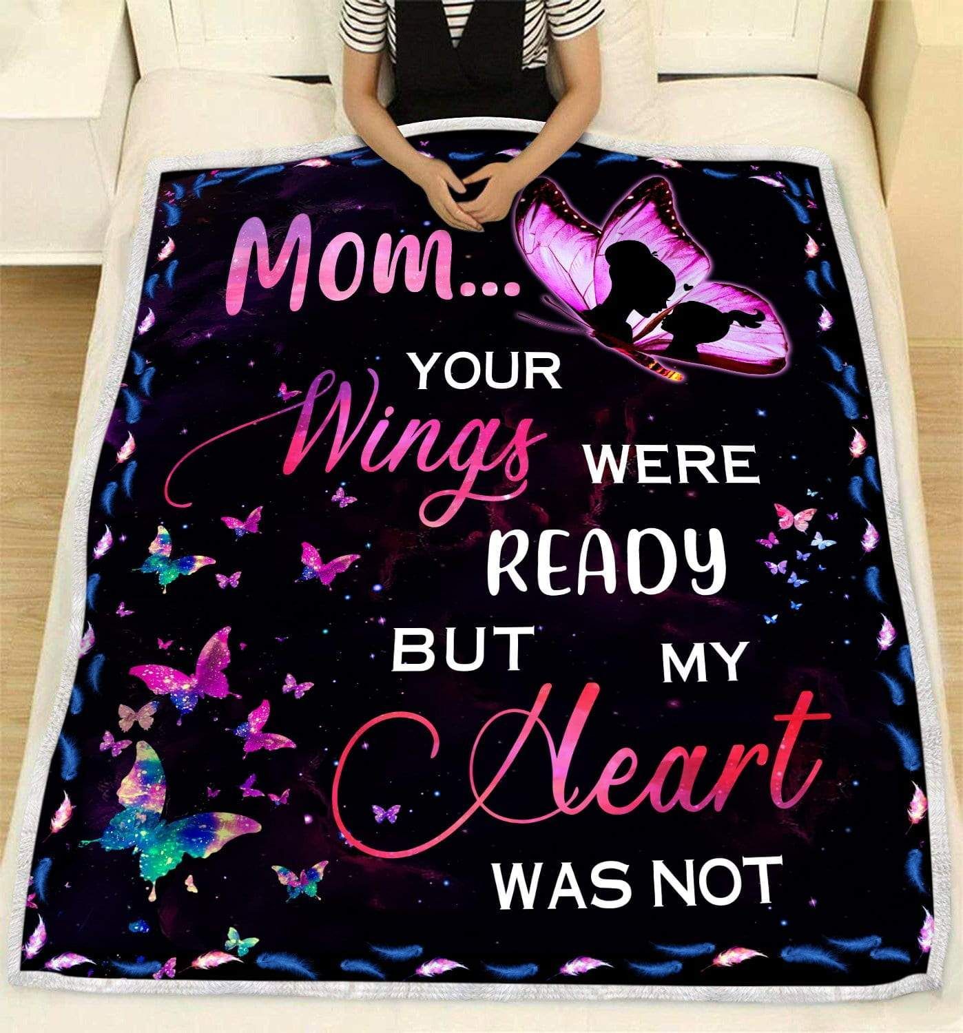 Butterfly Mom Daughter Sherpa Fleece Blanket