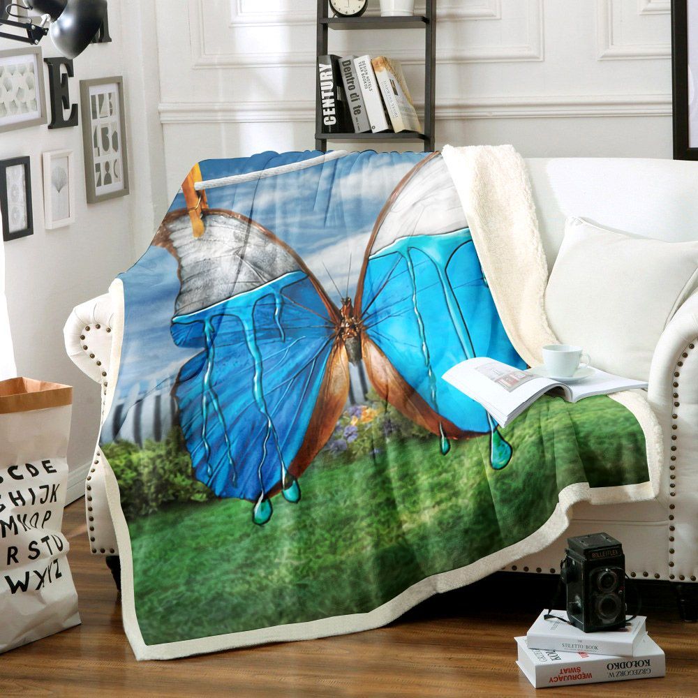 Butterfly Morpho Sherpa Fleece Blanket