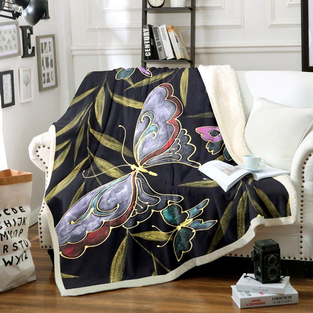 Butterfly Sherpa Fleece Blanket
