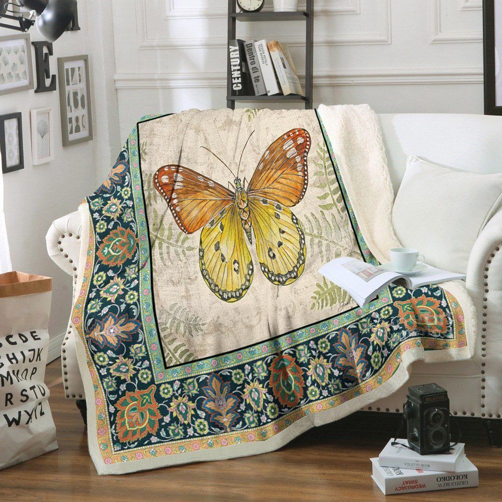 Butterfly Sherpa Fleece Blanket
