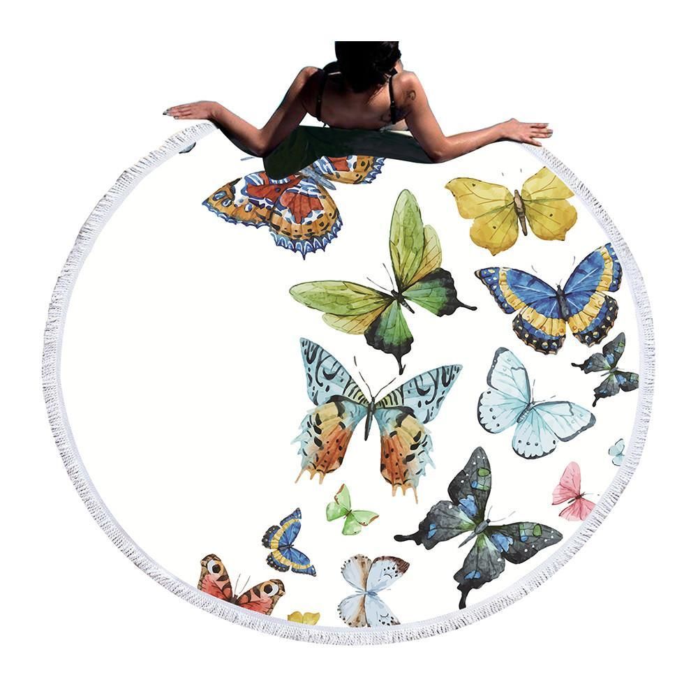 Butterfly On White Keep Up Your Faith Printed Round Beach Towel