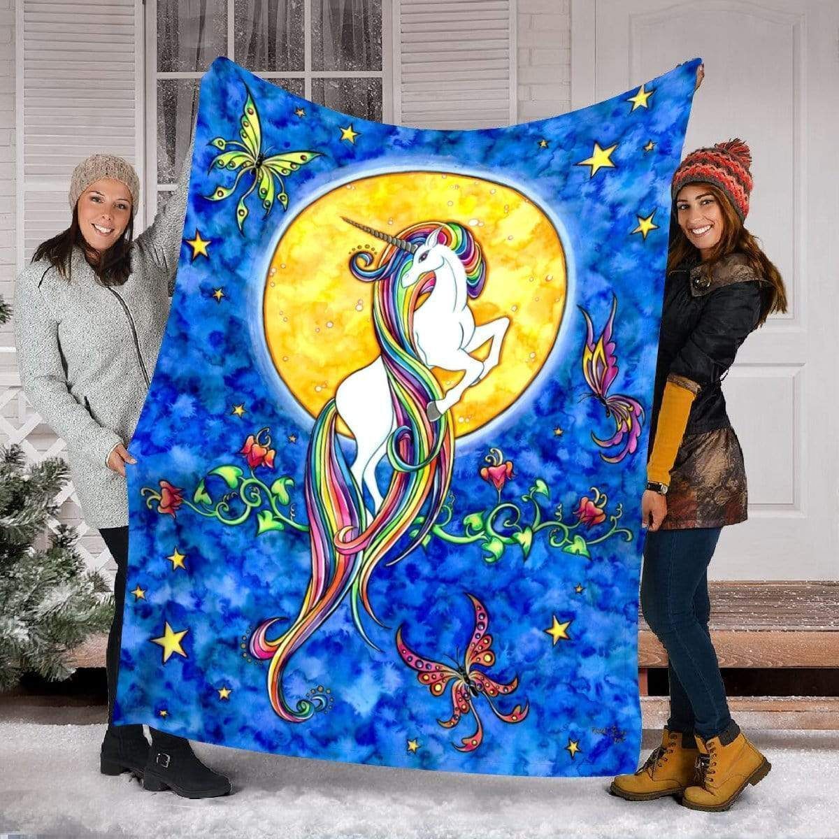 Butterfly Paradise Unicorn With Long Fur Fleece Blanket Gift For Women