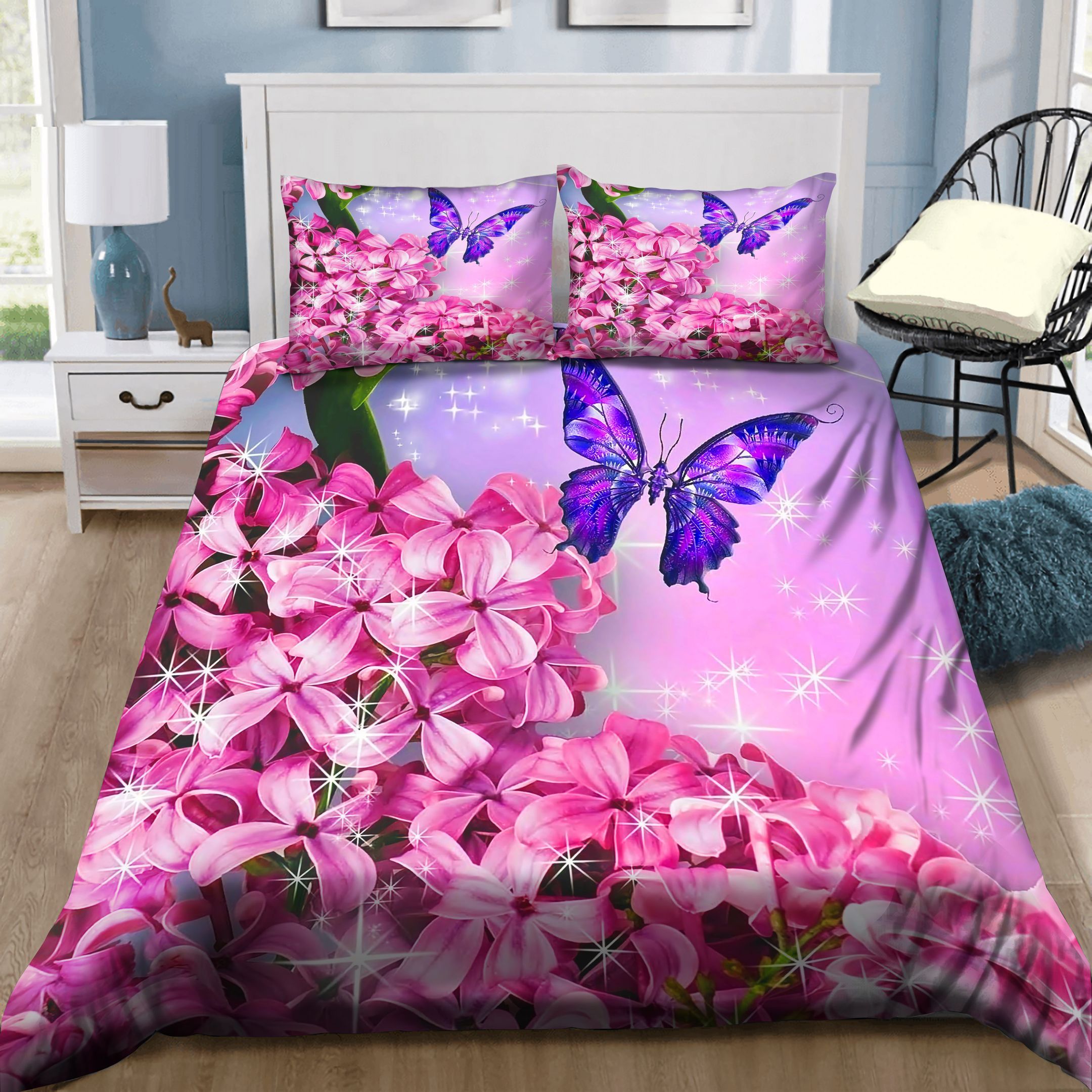 Butterfly Pink Flower Bedding Set