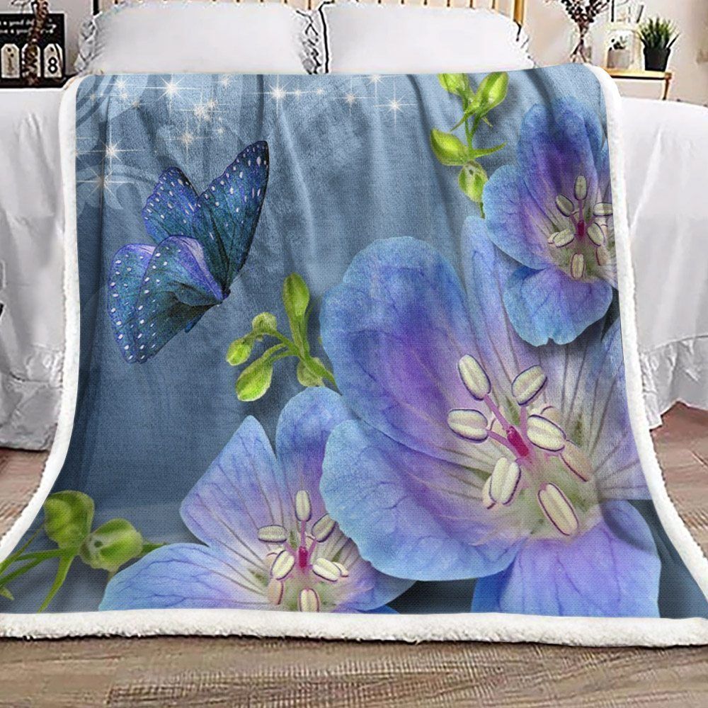 Butterfly Purple Flower Sherpa Fleece Blanket