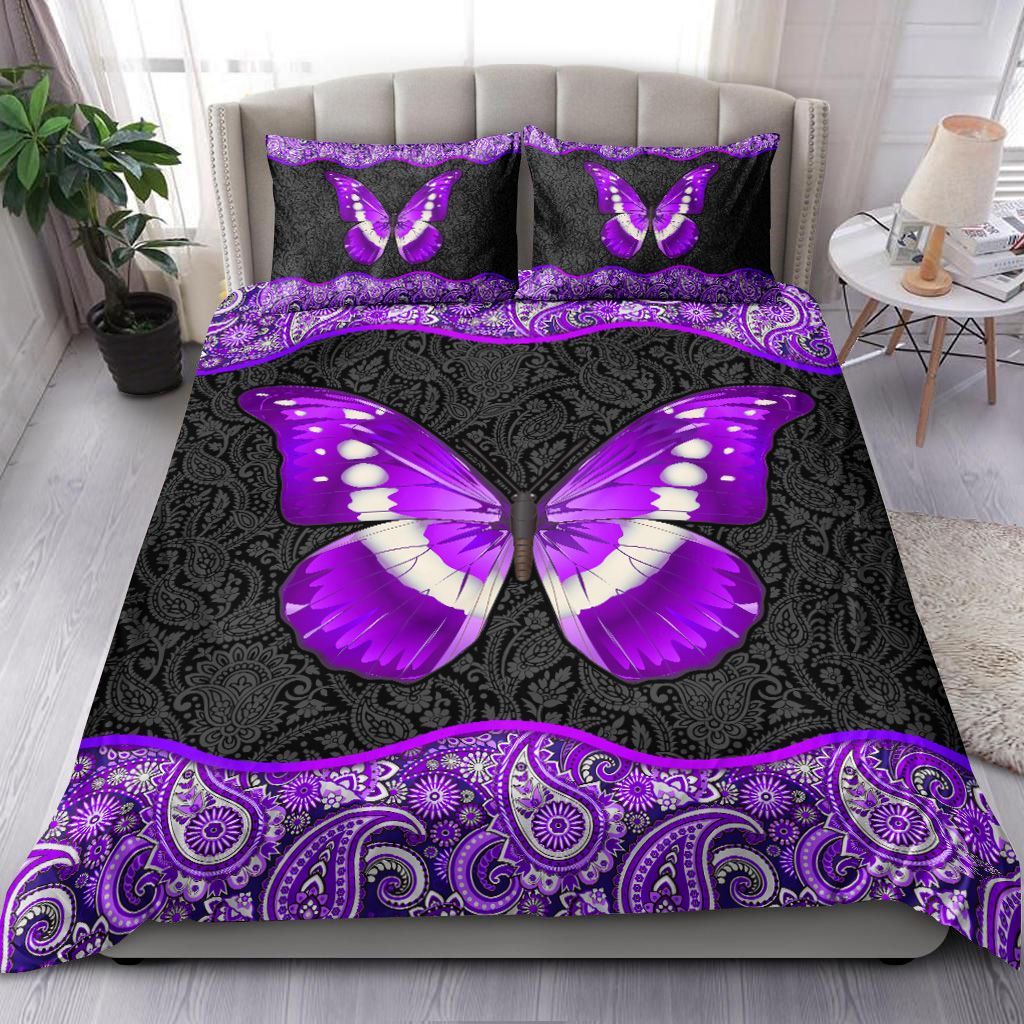 Butterfly Purple Paisley Bedding Set