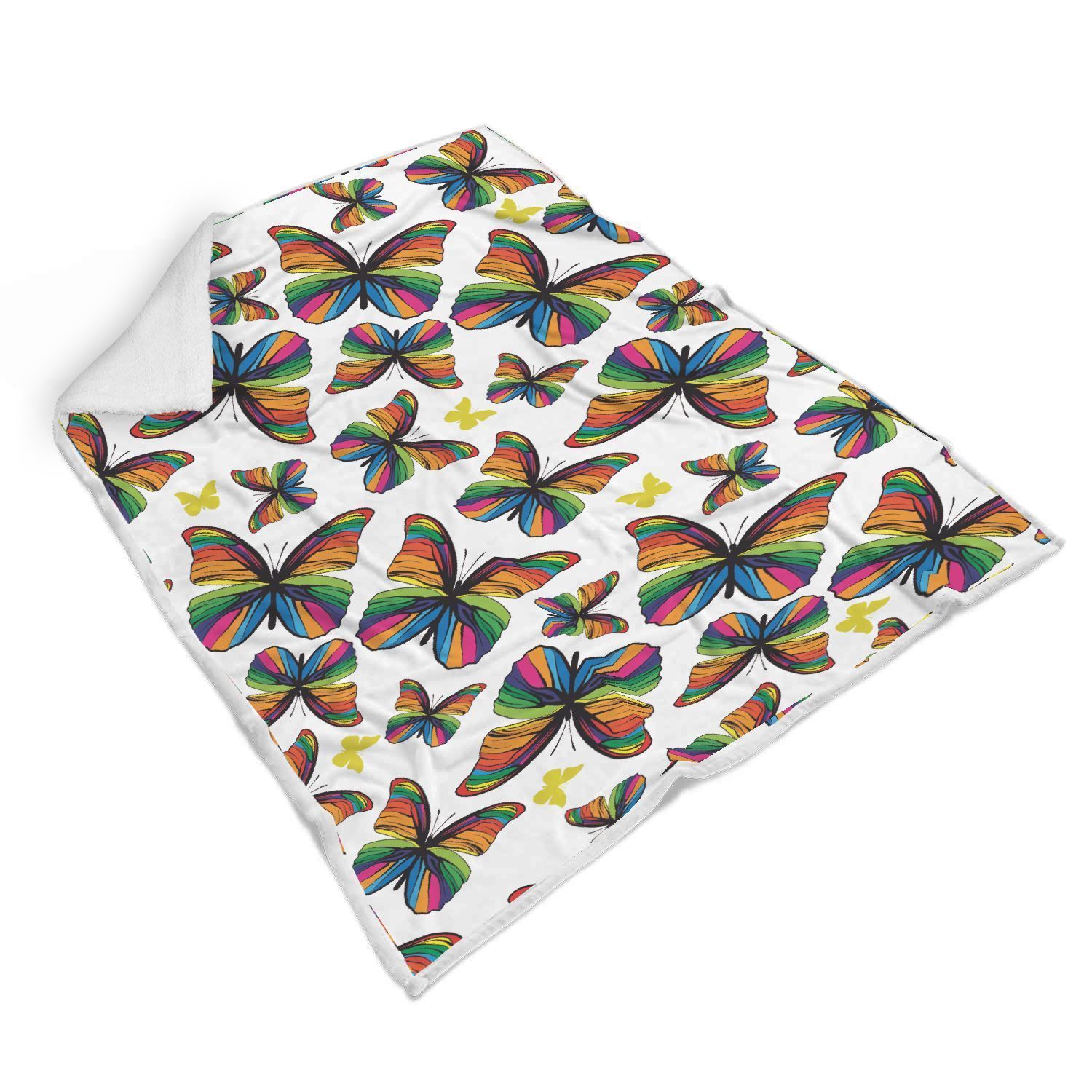 Butterfly Rainbow Sherpa Fleece Blanket