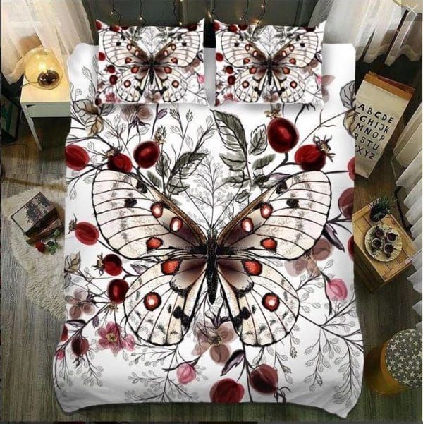Butterfly Red Flower Bedding Set