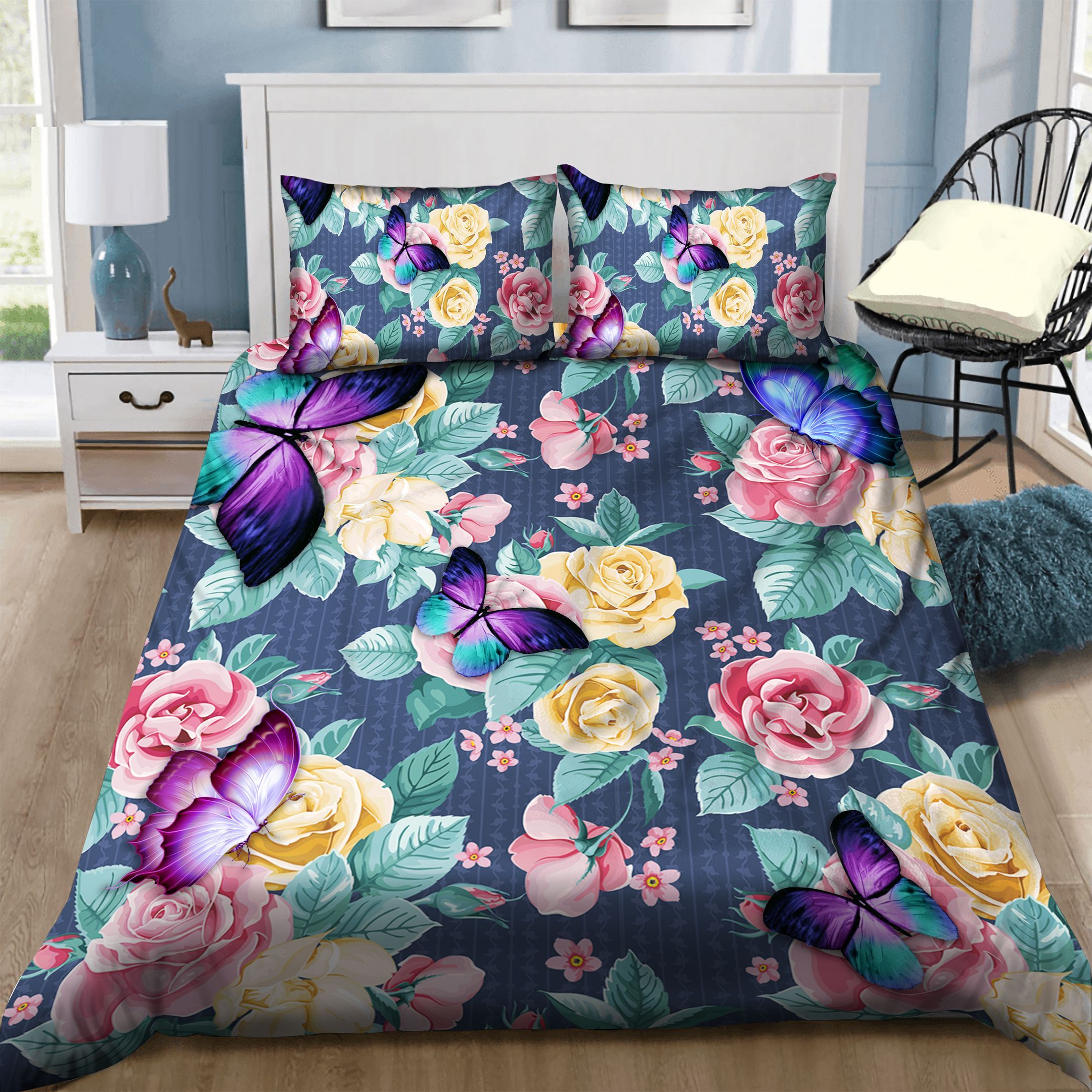Butterfly Rose Flower  Bedding Set