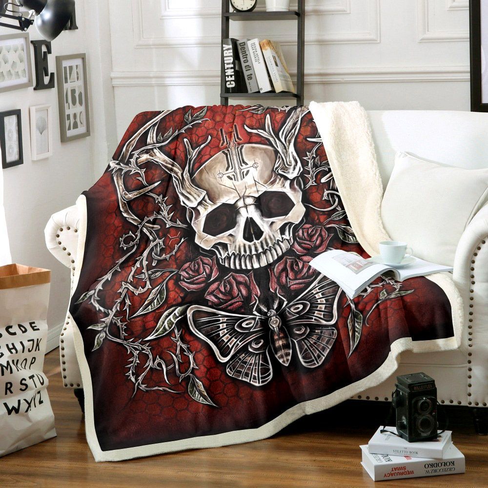 Butterfly Skull Sherpa Fleece Blanket