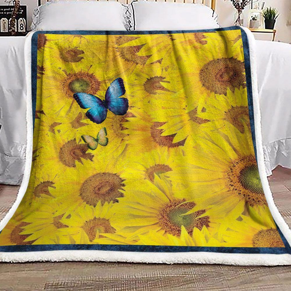 Butterfly Sunflower Sherpa Fleece Blanket
