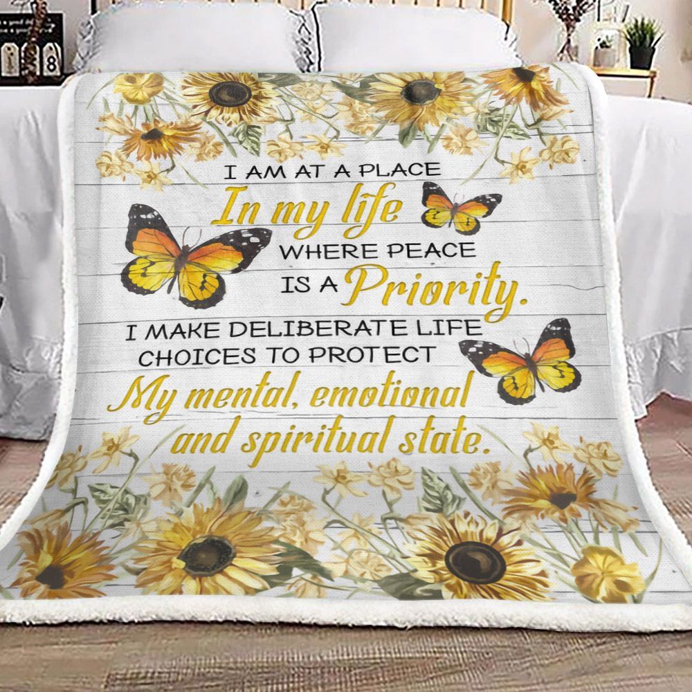 Butterfly Sunflower Sherpa Fleece Blanket