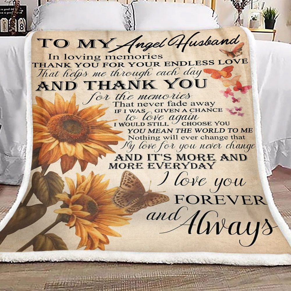 Butterfly Sunflower To My Angel Husband Sherpa Fleece Blanket