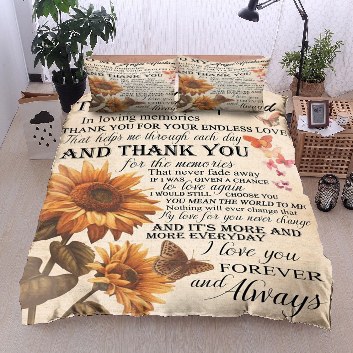 Butterfly Sunflower To My Angel Husband Bedding Set