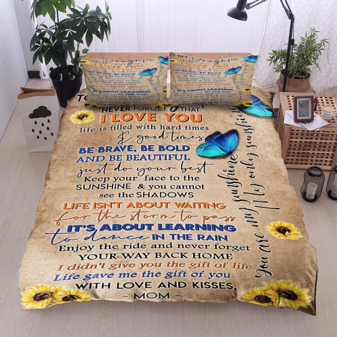 Butterfly Sunflower To My Daughter Kisses Mom Bedding Set