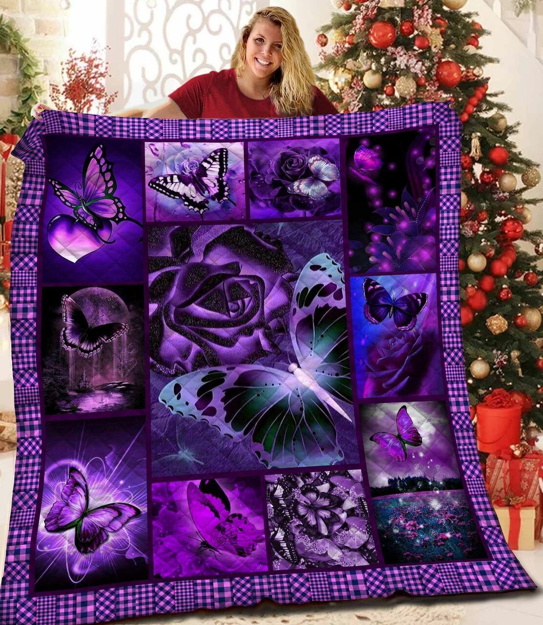 Butterfly The Purple Roses DAC081213 Quilt Blanket
