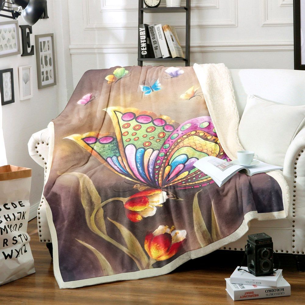 Butterfly Sherpa Fleece Blanket