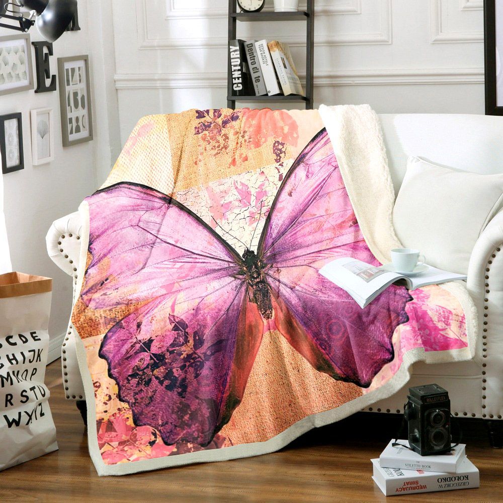 Butterfly Sherpa Fleece Blanket