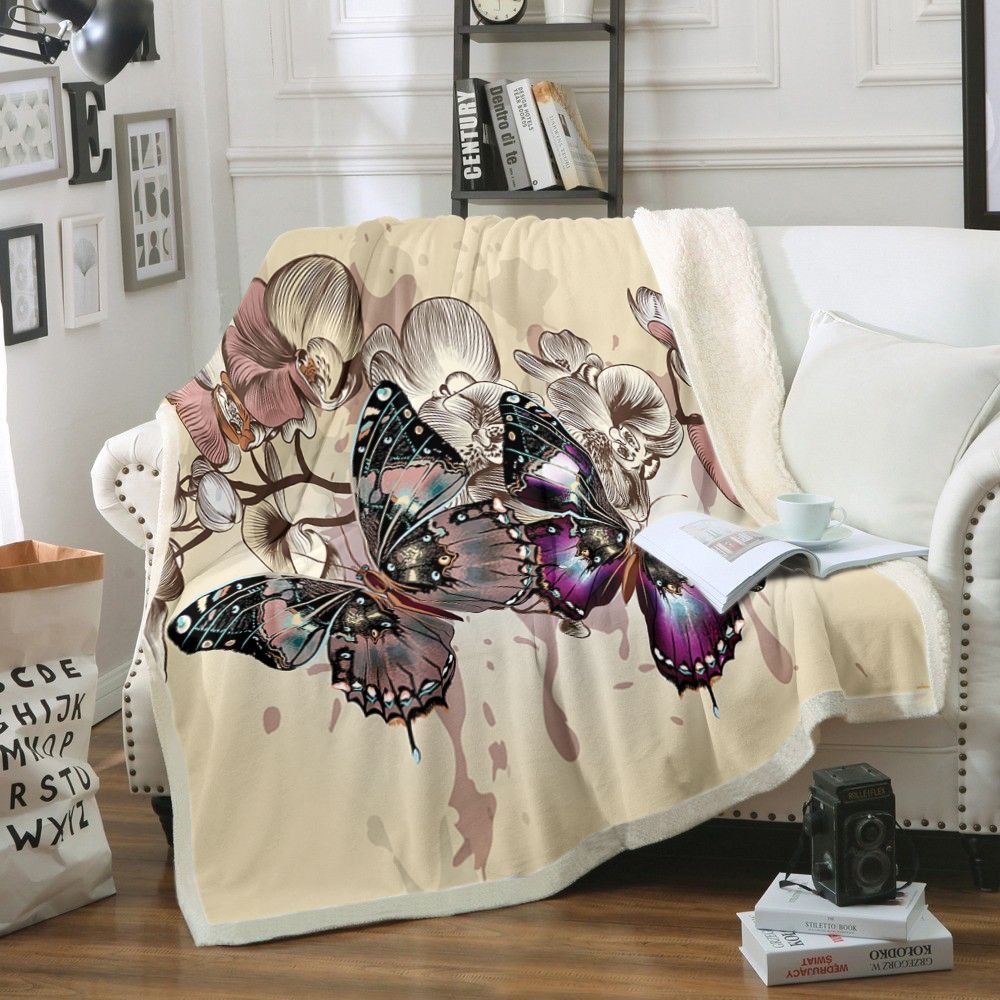 Butterfly Sherpa Fleece Blanket