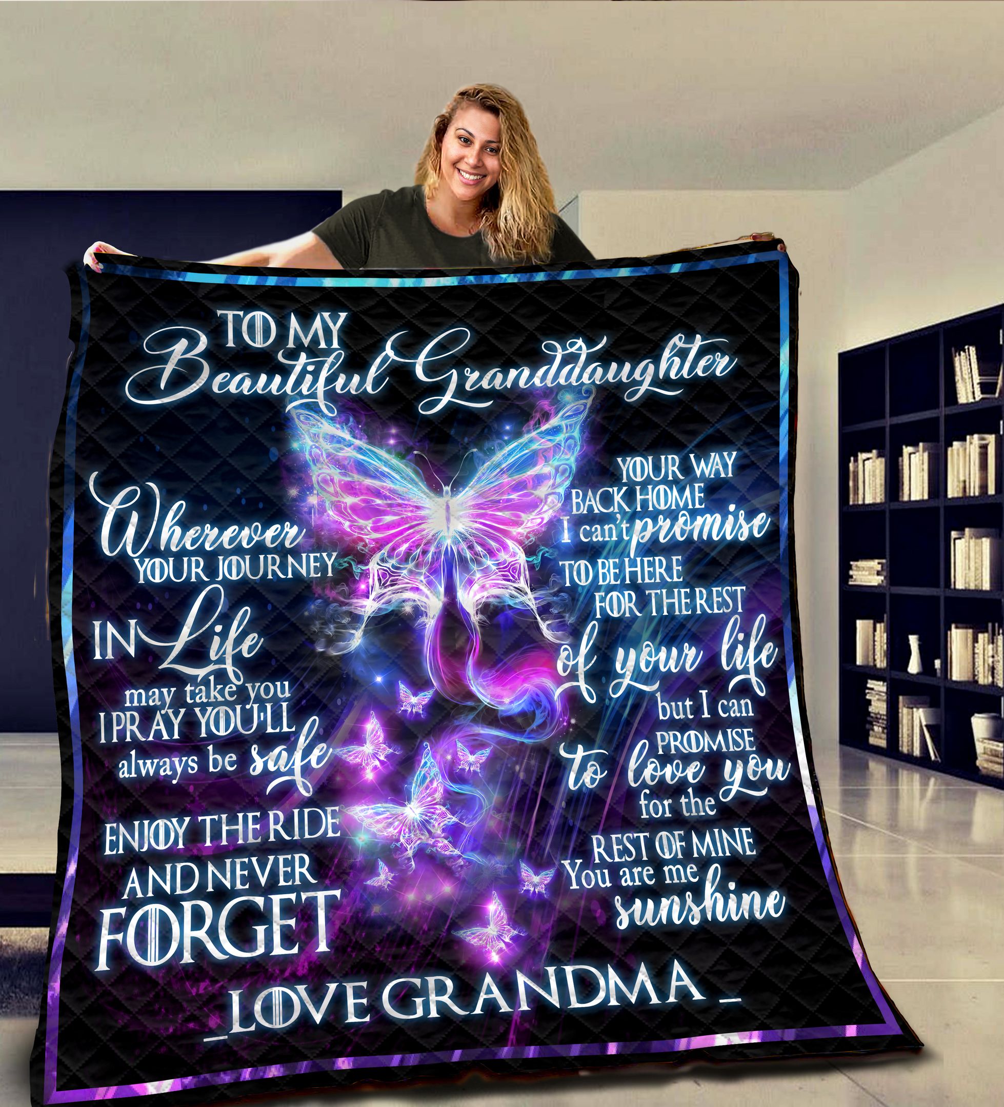 Butterfly To My Beautiful Granddaughter HHH181102NA Quilt Blanket