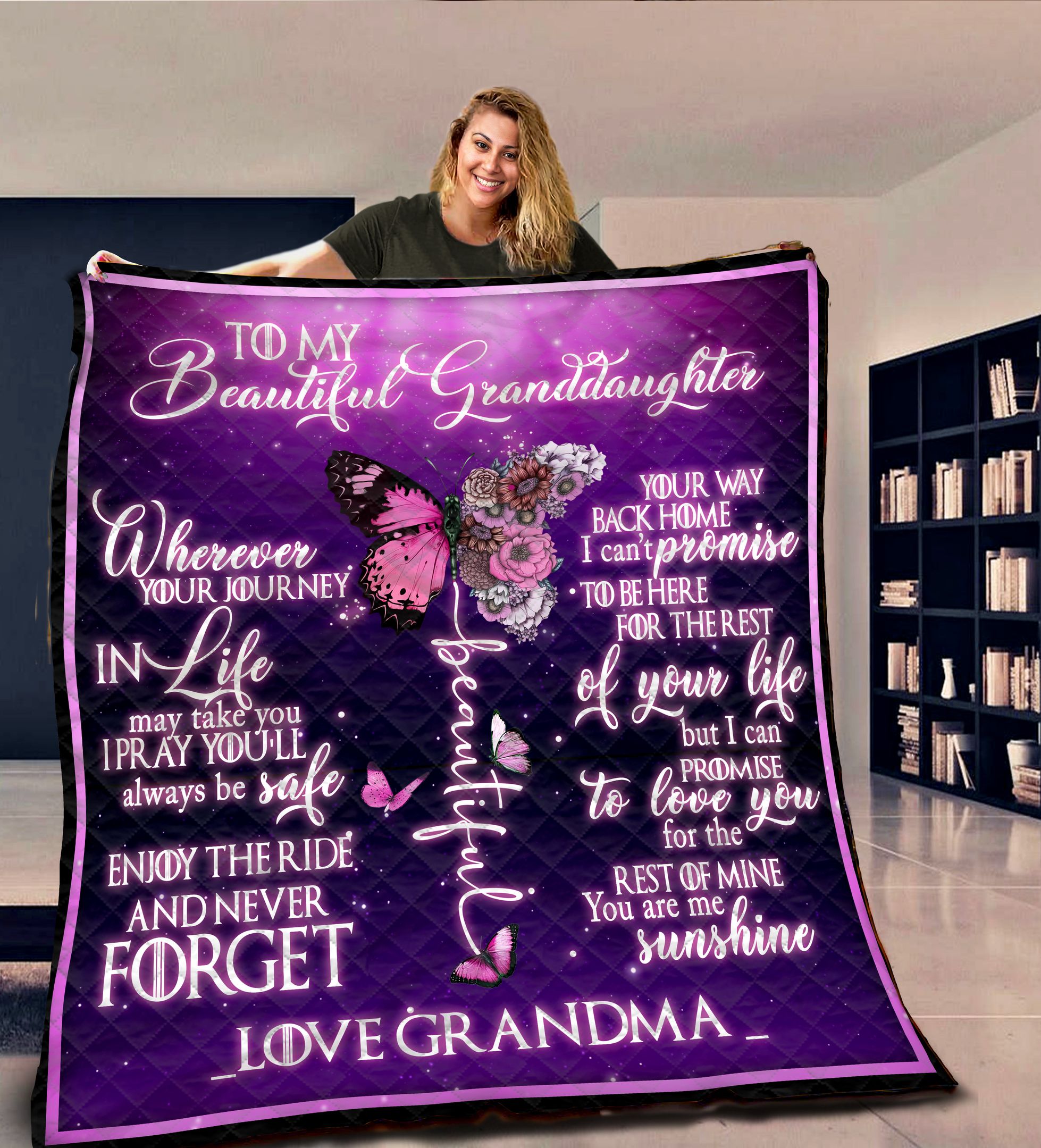 Butterfly To My Beautiful Granddaughter HHH191102NA Quilt Blanket