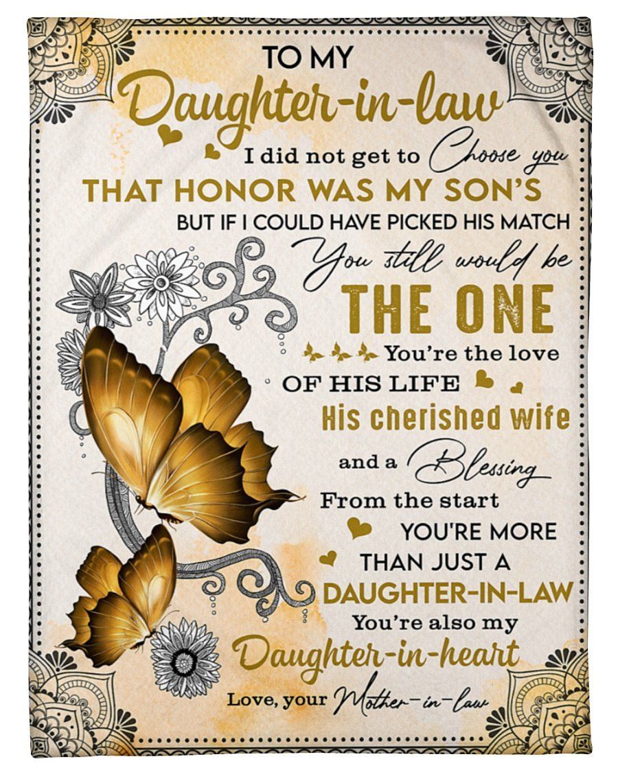Butterfly To My Daughter In Law Daughter In Heart Yellow Fleece Blanket Fleece Blanket