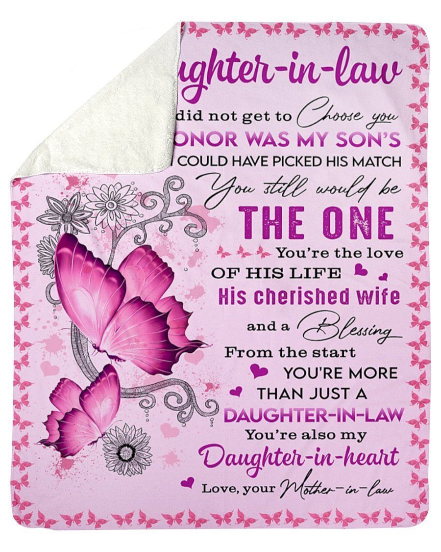 Butterfly To My Daughter In Law Pink And White Daughter In Heart Fleece Blanket Sherpa Blanket
