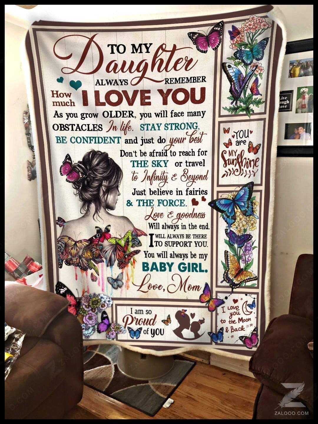 Butterfly To My Daughter Love Mom Sherpa Fleece Blanket