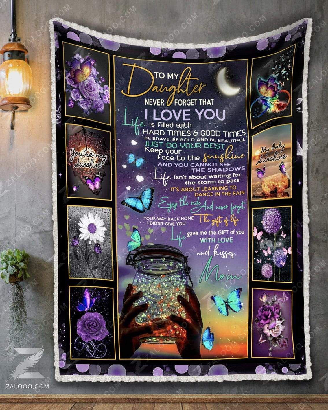 Butterfly To My Daughter You Are My Sunshine Love Mom Sherpa Fleece Blanket