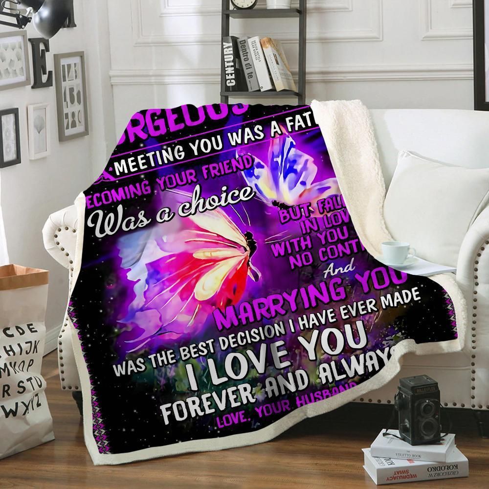 Butterfly To My Gorgeous Wife Sherpa Fleece Blanket