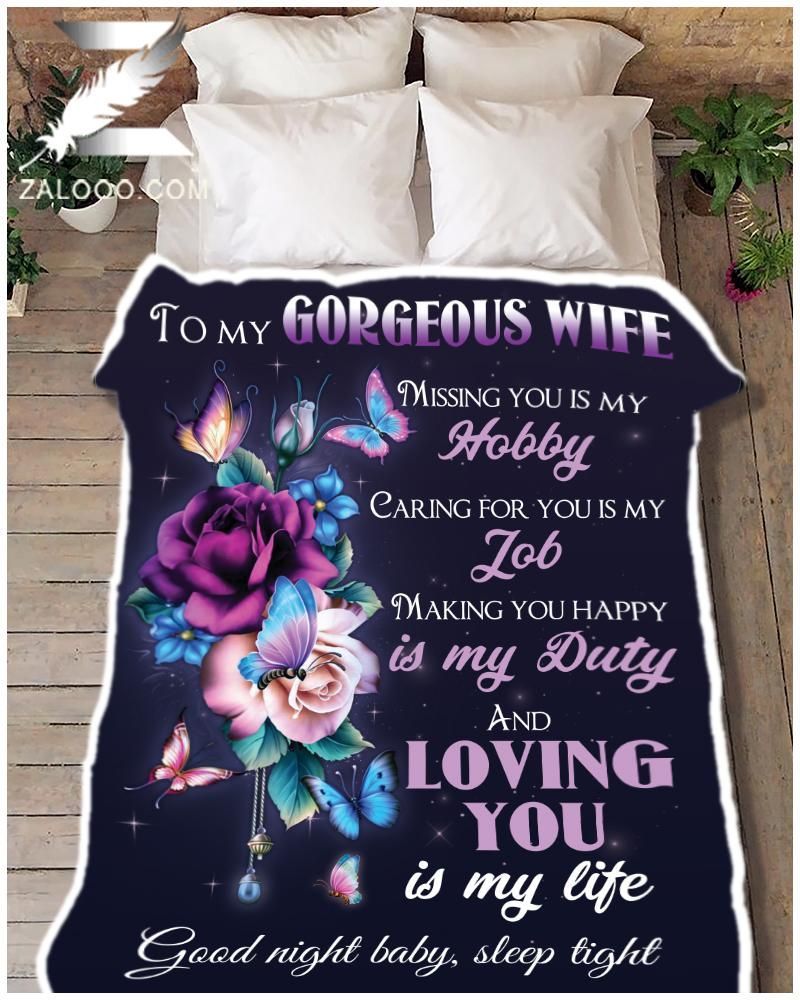 Butterfly To My Gorgeous Wife Missing You Sherpa Fleece Blanket