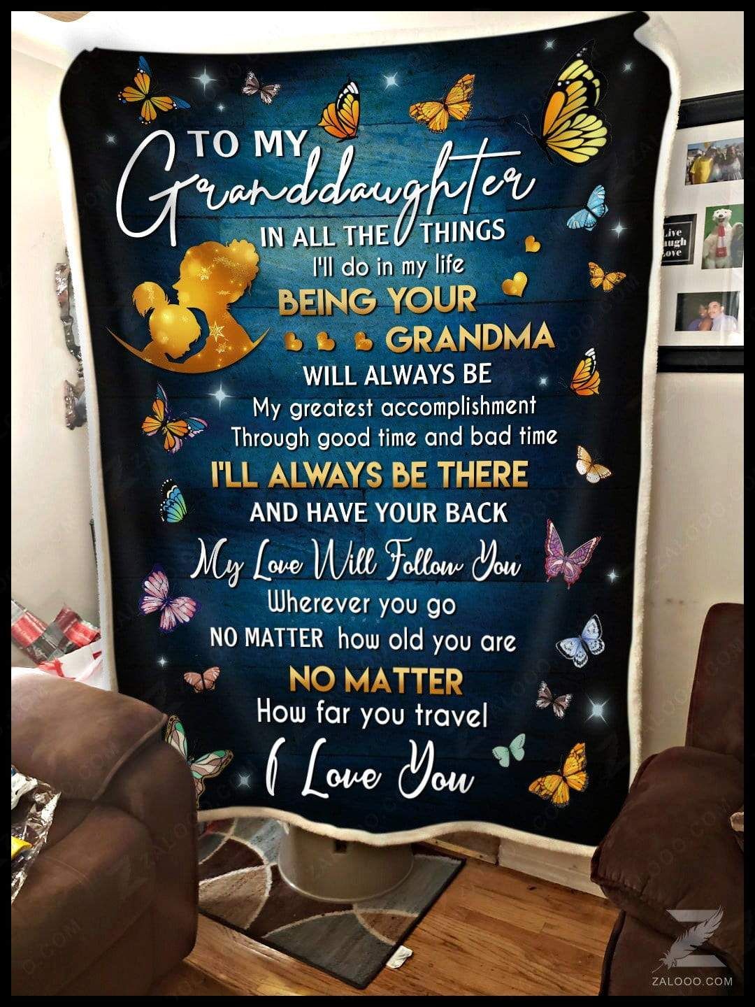 Butterfly To My Granddaughter Being Your Grandma Sherpa Fleece Blanket