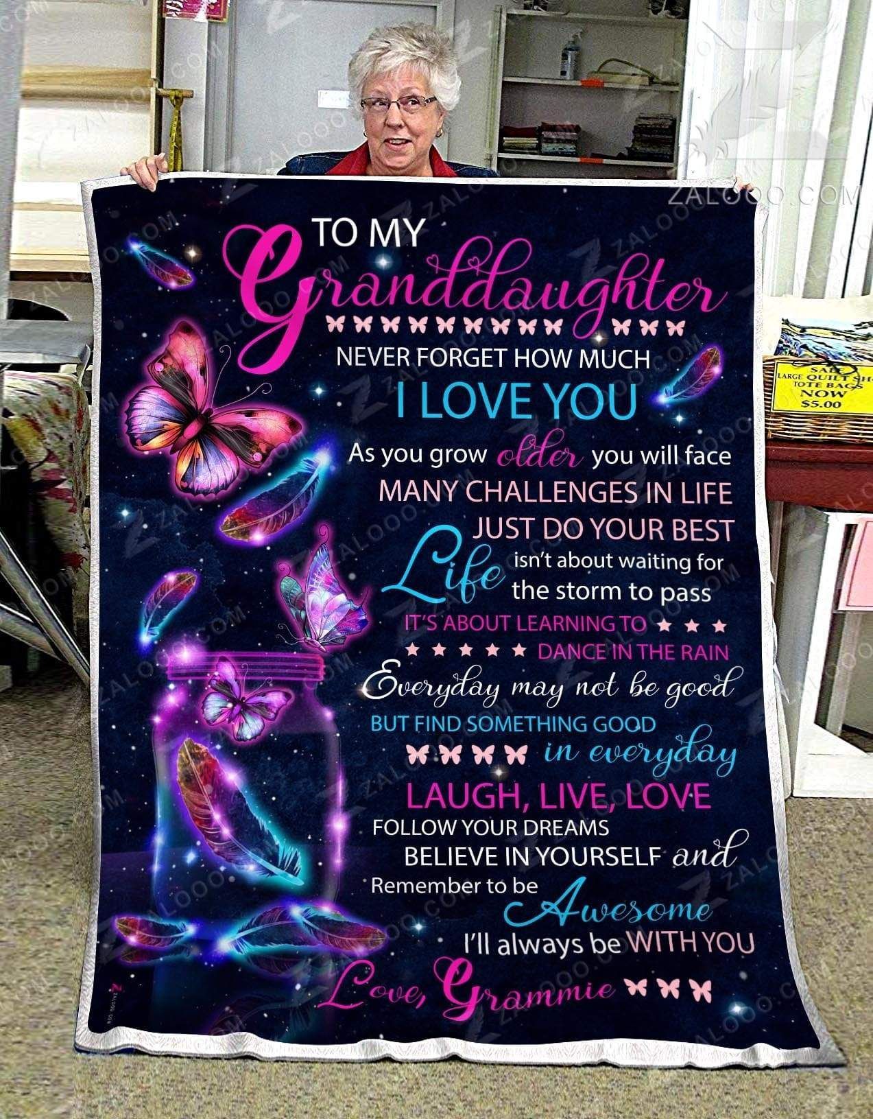 Butterfly To My Granddaughter Love Grammie Find Something Good In Every Day Sherpa Fleece Blanket