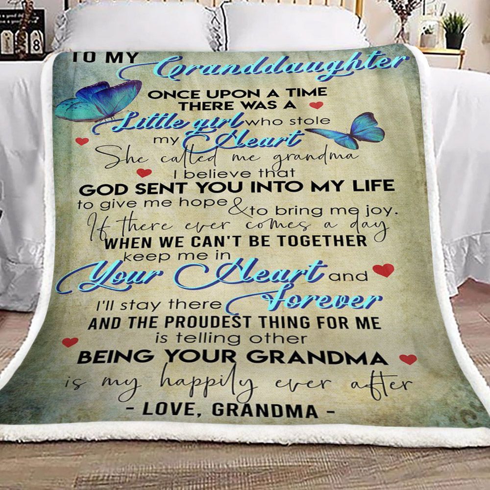 Butterfly To My Granddaughter Your Grandma Sherpa Fleece Blanket