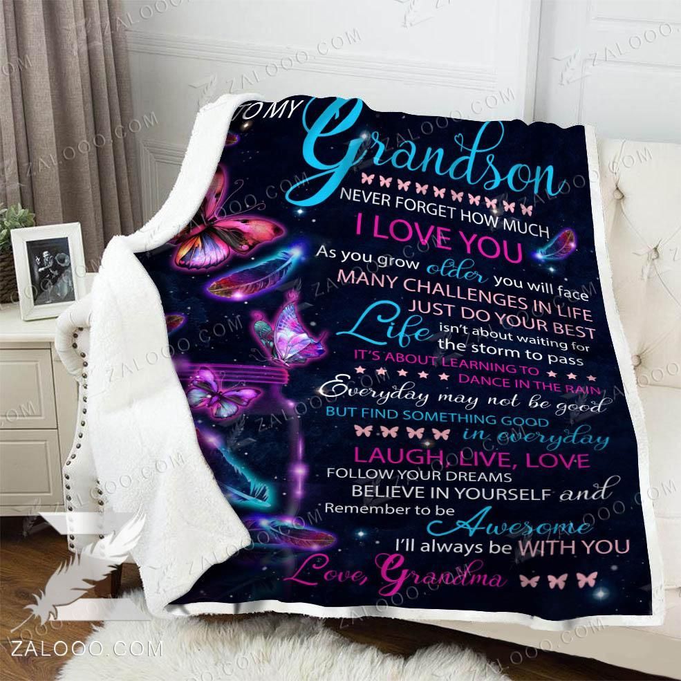 Butterfly To My Grandson Find Something Good In Every Day Love Grandma Sherpa Fleece Blanket