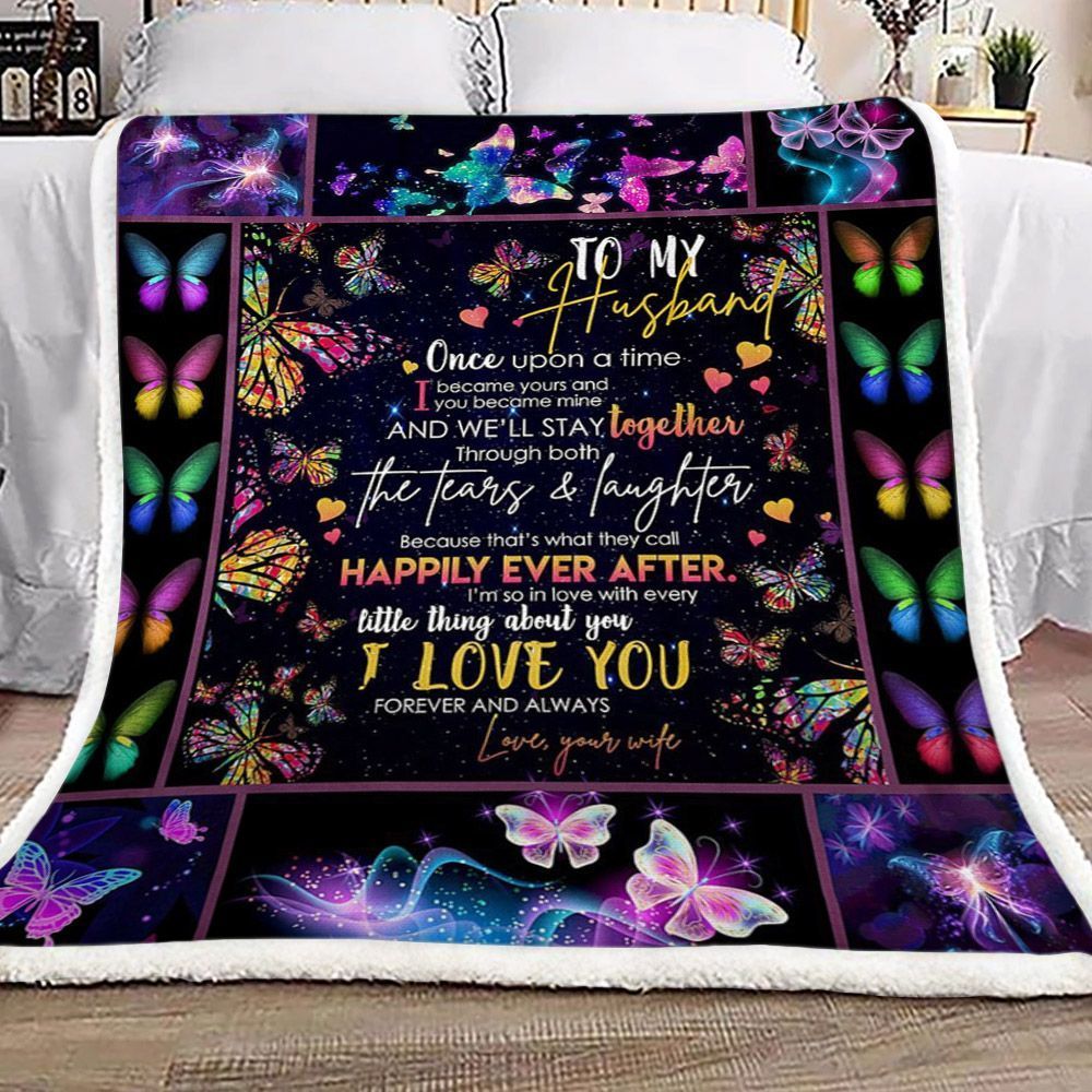 Butterfly To My Husband Sherpa Fleece Blanket