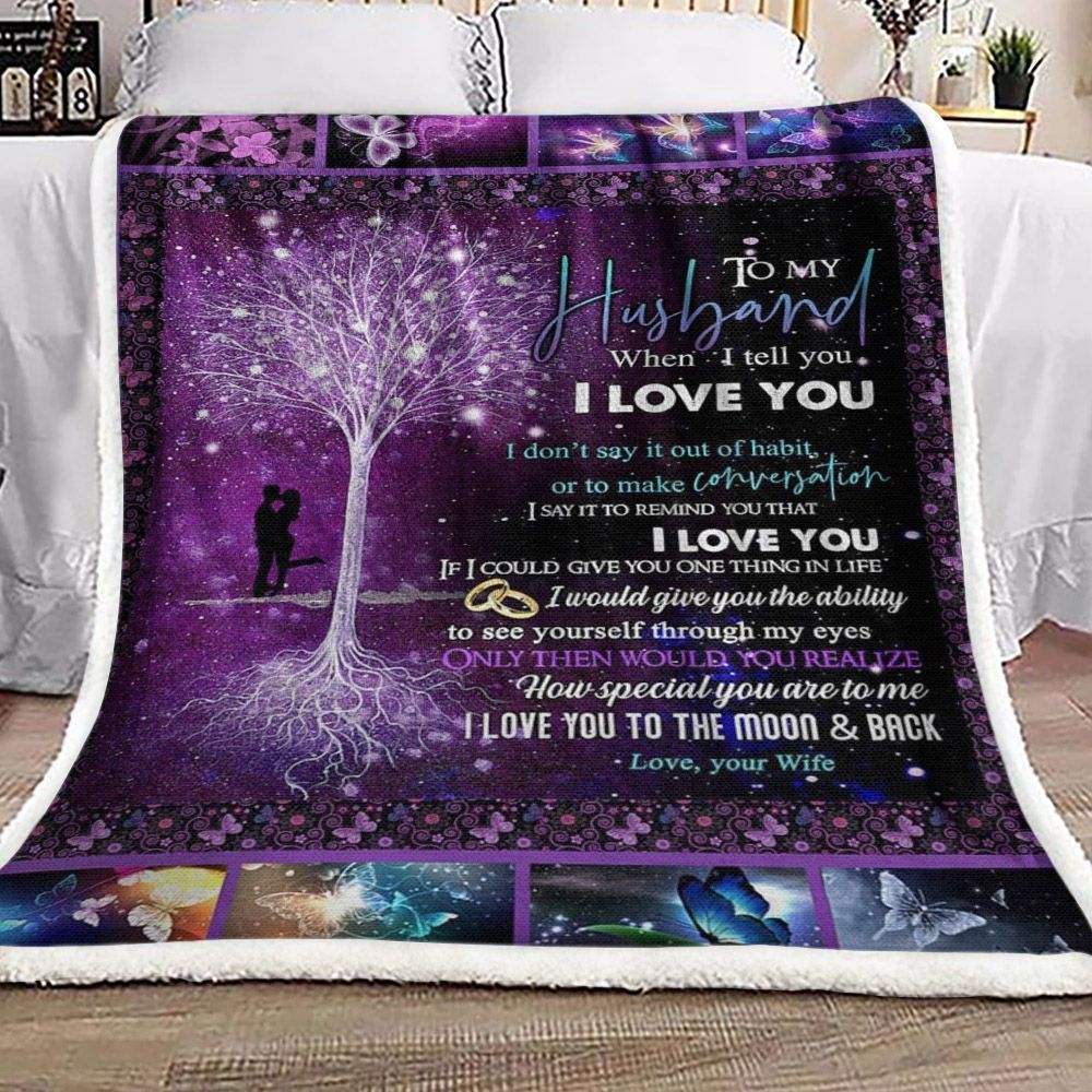 Butterfly To My Husband Sherpa Fleece Blanket