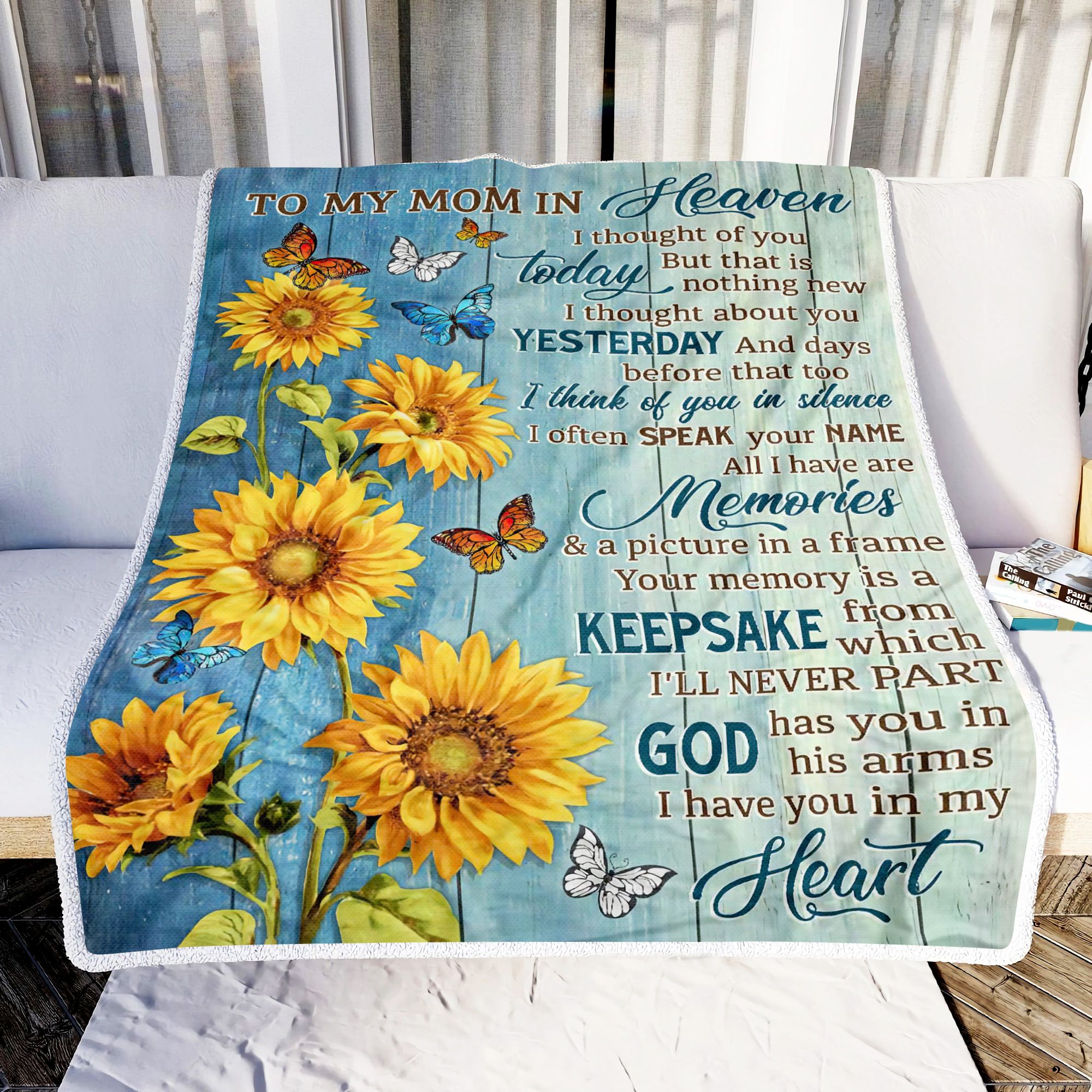 Butterfly To My Mom In Heaven Sunflower Fleece Blanket
