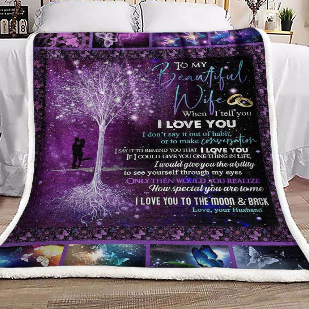 Butterfly To My Wife Sherpa Fleece Blanket